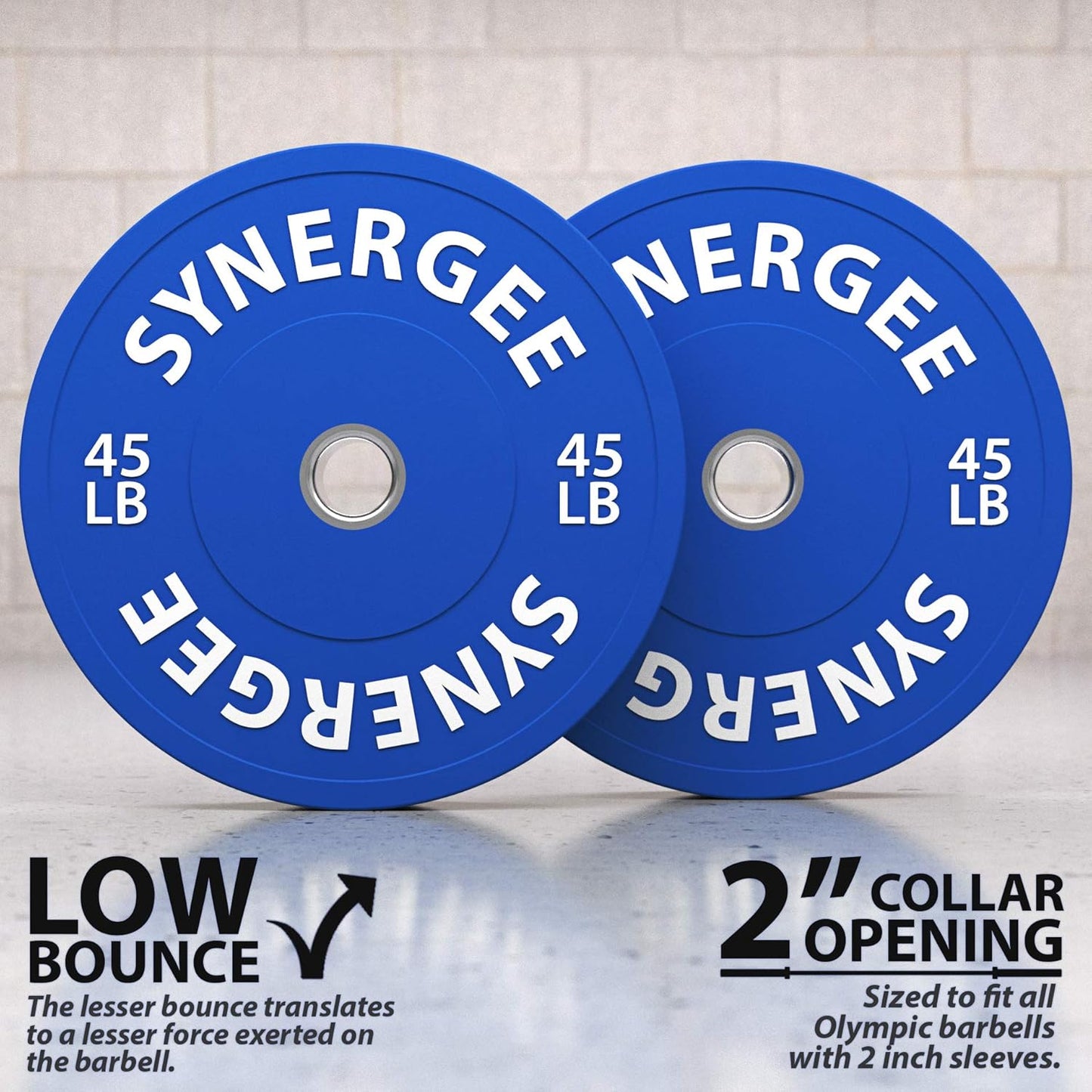Synergee Bumper Plates – Durable Olympic Weight Plates, Low-Bounce Rubber for Strength Training, Powerlifting, and Functional Workouts.