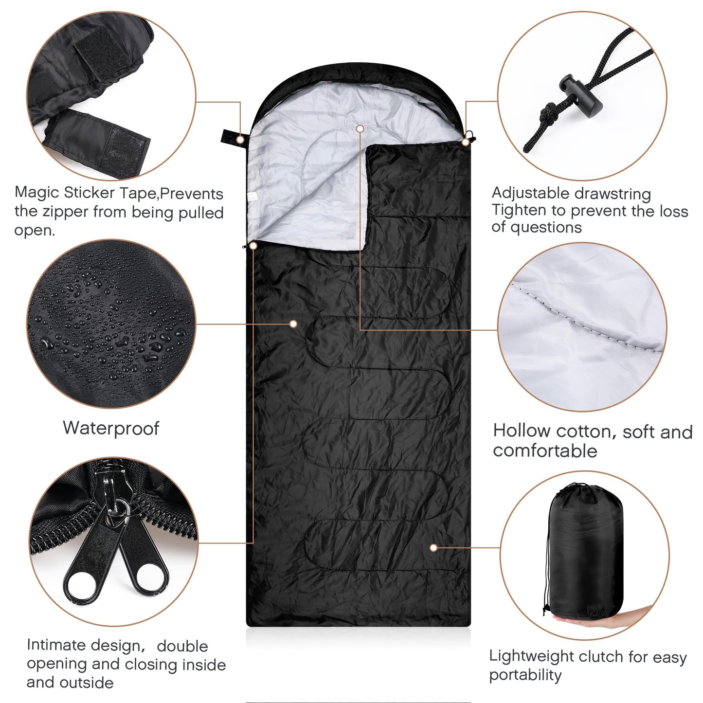 Tranqun 10 Set Sleeping Bags for Adults Kids with Winter Beanies Gloves Set, Cotton Liner Camping Sleeping Bag Waterproof Cold Warm Lightweight for Backpacking, Camping, Indoor Outdoor Homeless People
