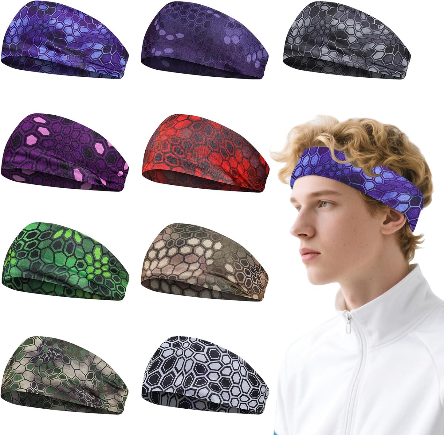 Men's 9-Pack Sports Headbands | Stretchy Sweatbands for Running & Workouts