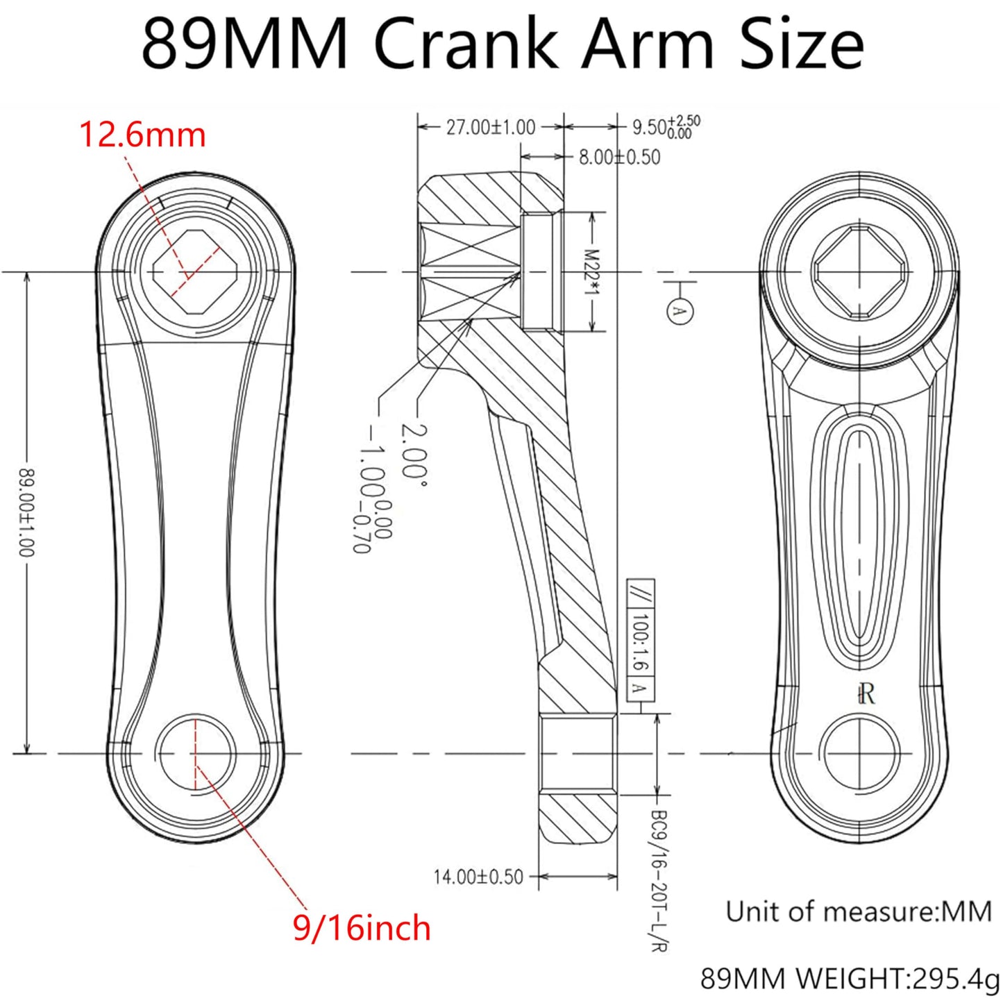 Alps2Ocean Bike Crank Arms,89MM/102MM/114MM/127MM/140MM/152MM/160MM/165MM/170MM/175MM Available in Diamond Hole Bike Crank Arm for Ebike