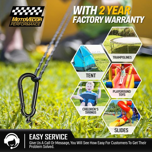18” Heavy Duty Ground Anchors(1000lbs),Screw in Swing Set Anchors Forged from Tungsten Steel, Detachable Carabiner Design, High Wind Trampoline Stakes for Tents, Trees, Canopies, Gazebos-4 PCS