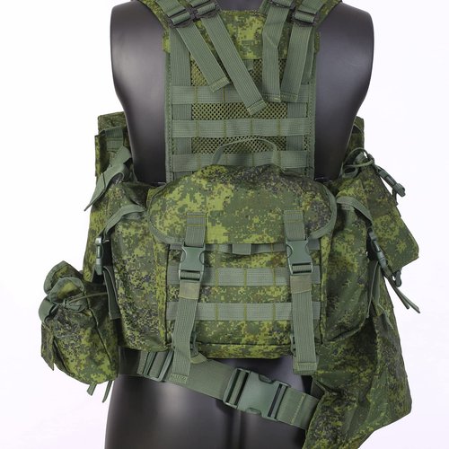 Cilbmua Replica Russia Tactical Vest,Molle Outdoor Vest with Detachable Pouches,EMR Green Camo Hunting Vest
