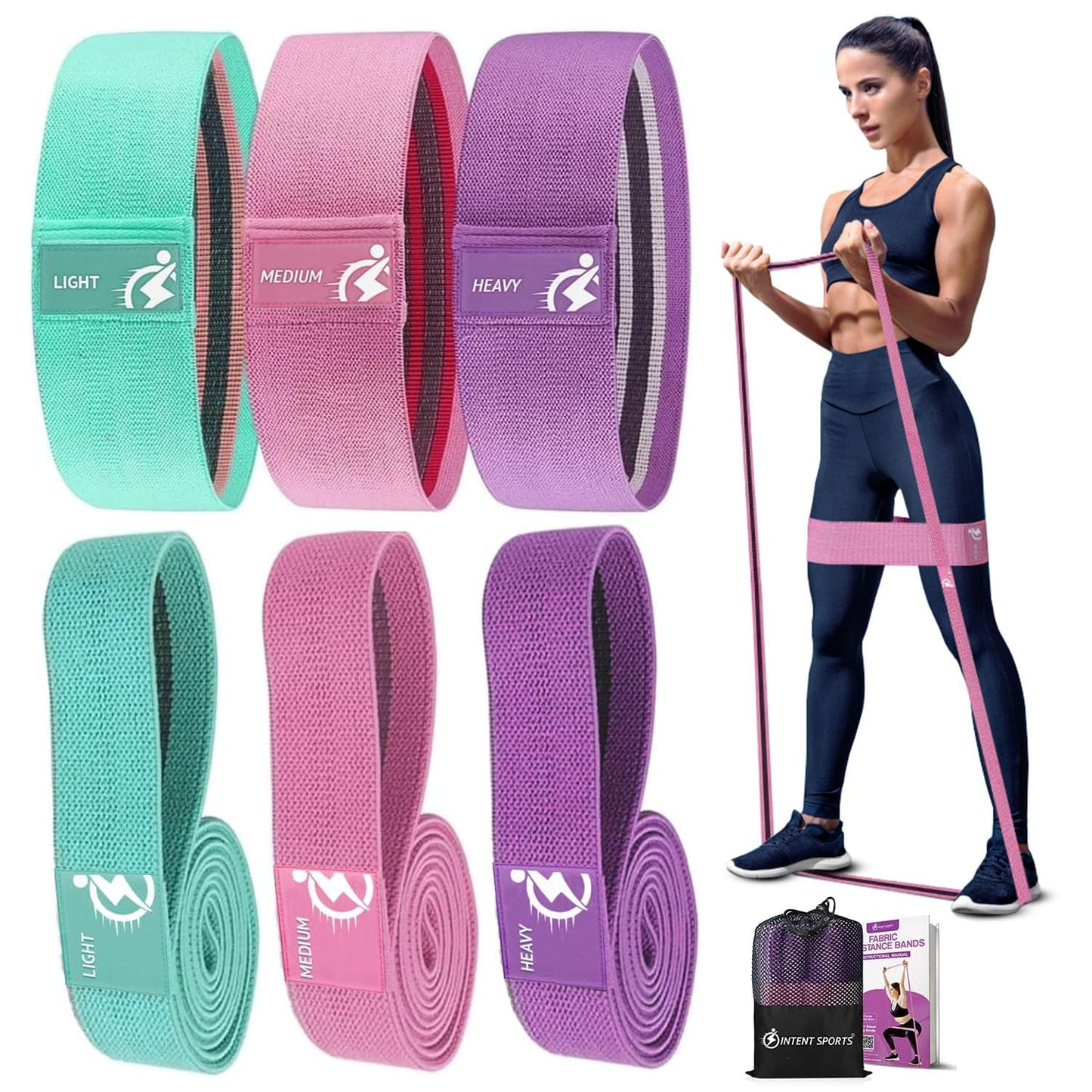 Fabric Resistance Bands for Working Out, 6pcs Band Set, 3pcs Non-Slip Booty Bands 3pcs Loop Exercise Bands for Leg, Glutes, Hip Elastic Bands for Gym, Home Fitness, Pilates, Yoga for Women and Men