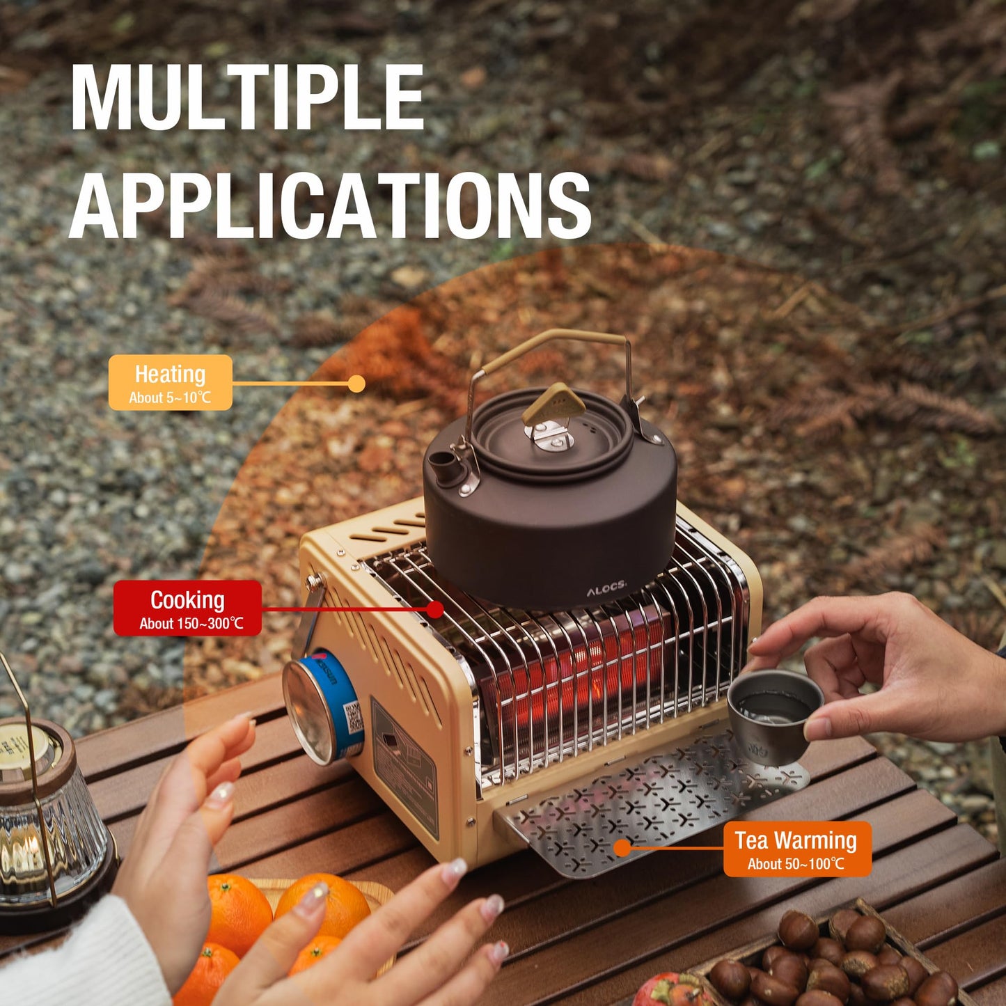 ALOCS 3 in 1 Portable Heater and Stove, 5200BTU Camping tent heater, Outdoor Camping Gas Stove with Shelf for Storage,Adjustable Temperature Camping Heaters for Tent, Fishing, Hiking, Trekking