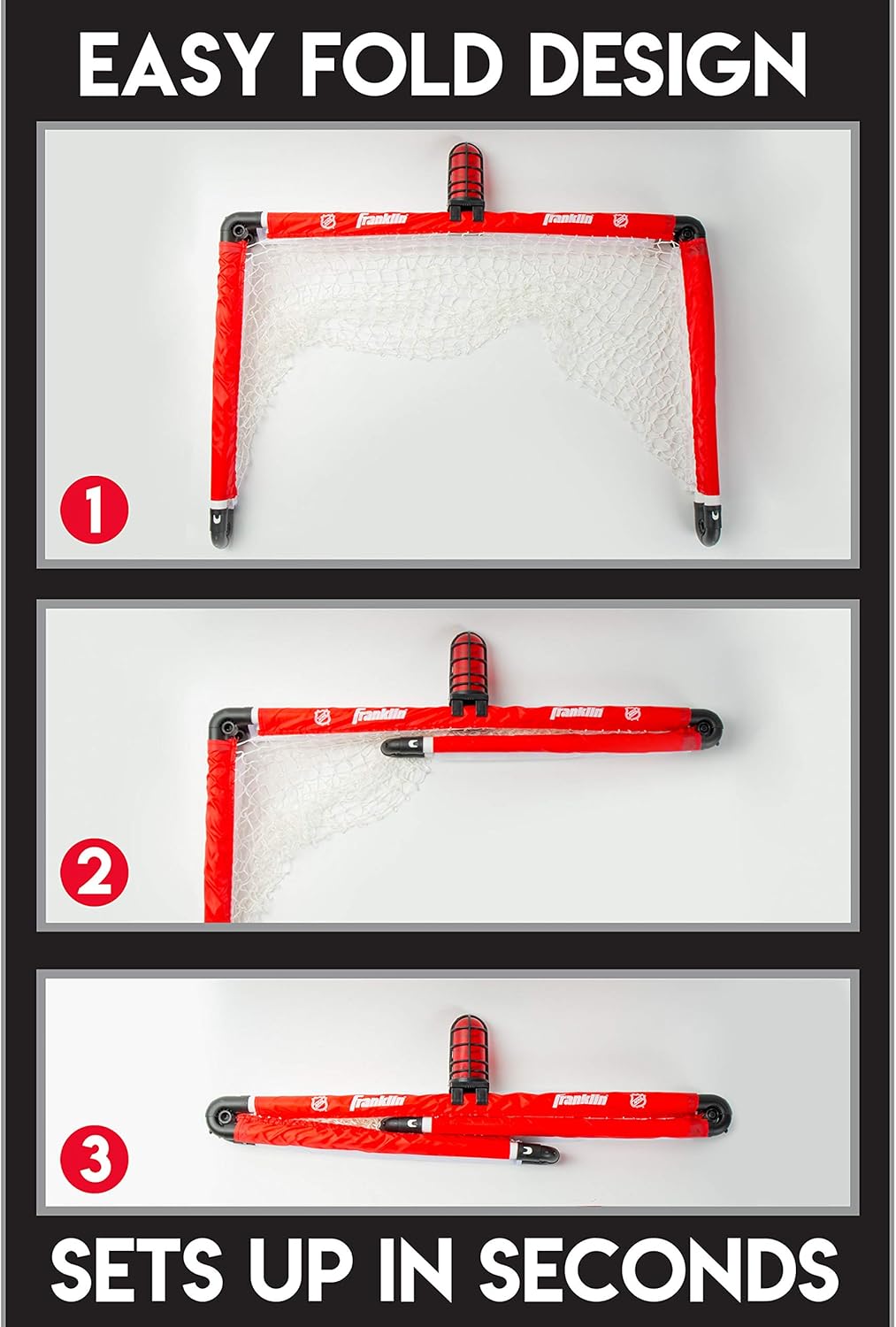 Franklin Sports Mini Hockey Goal Set - NHL Light Up Knee Hockey Goal and Stick Set with Hockey Ball - Perfect for Indoor Floor Hockey and Knee Hockey, Red