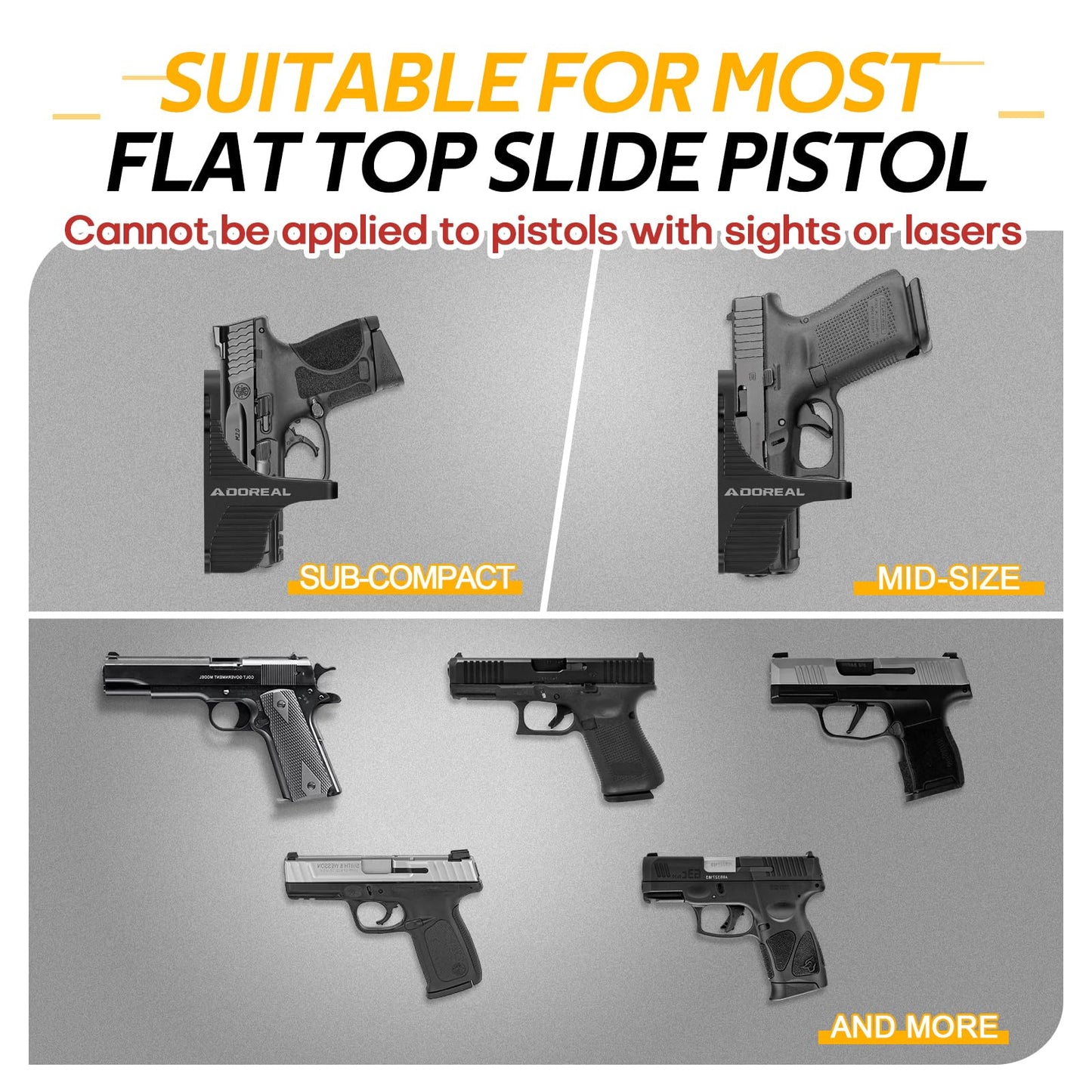 Adoreal Magnetic Gun Mount, Hole Free Gun Holster for Vehicle Home or Office, Side Magazine Magnetic Suction Concealed Gun Magnet for Pistol in Wall, Desk