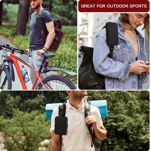 CaSZLUTION Backpack Strap Pouch Phone Holder - for Large 6.5-7.1 Inch Phones Even with Large Cases, Backpack Shoulder Strap Attachment Bag for Hikers, Travelers, Hunters and Commuters - Black (L)