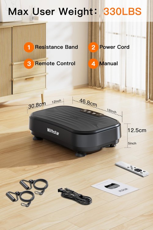 WITHSTAR Vibration Plate Exercise Machine, Power Waver Vibration Plate Platform for Lymphatic Drainage Whole Body Vibration Plate Machine Helps Weight Loss Shaping Toning 330lbs (Black)