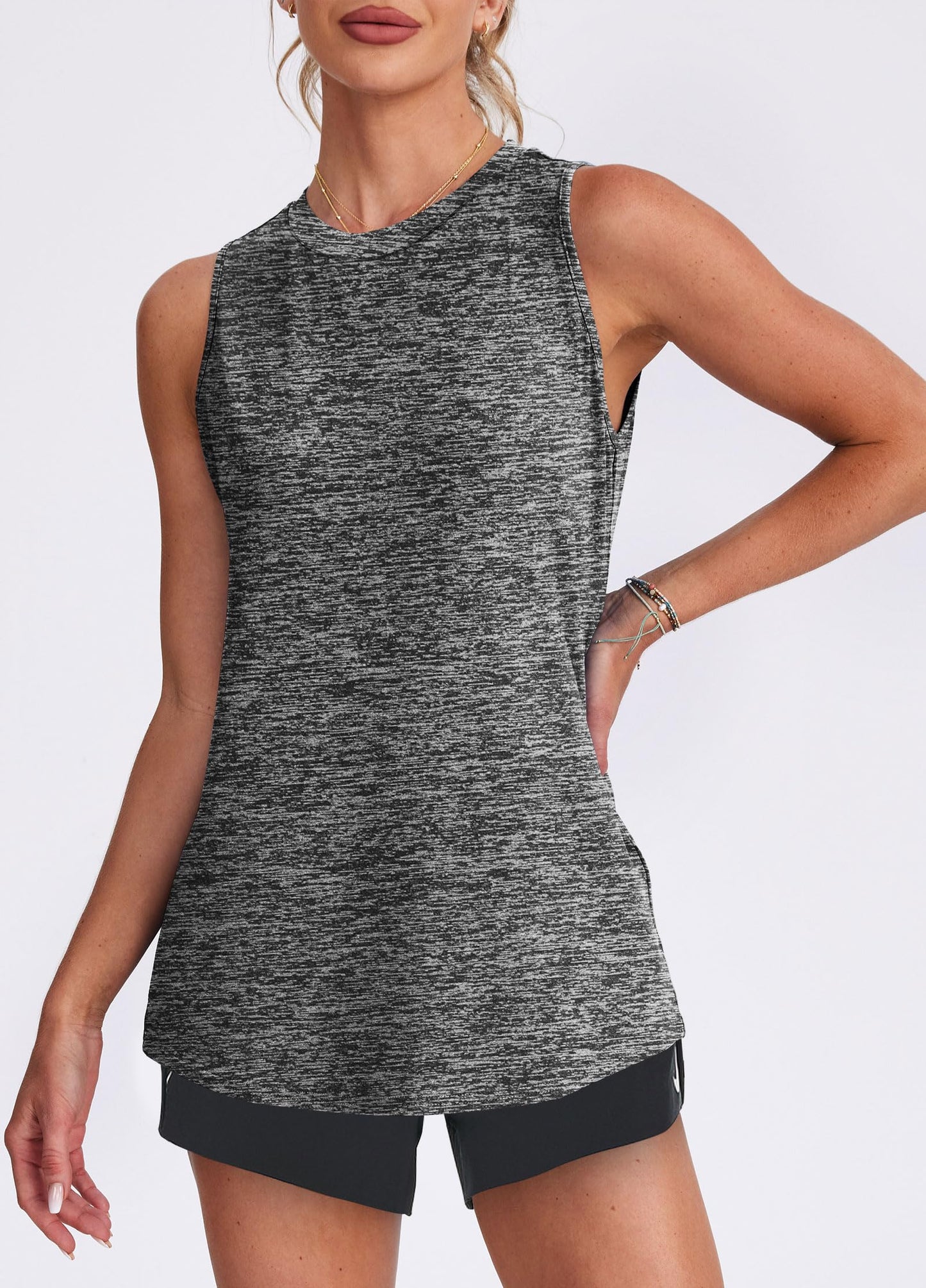 Beach Vacation Essentials Womens Workout Tops Tank Tops Yoga Shirts Athletic Running Sleeveless Gym Clothes Dark Grey L