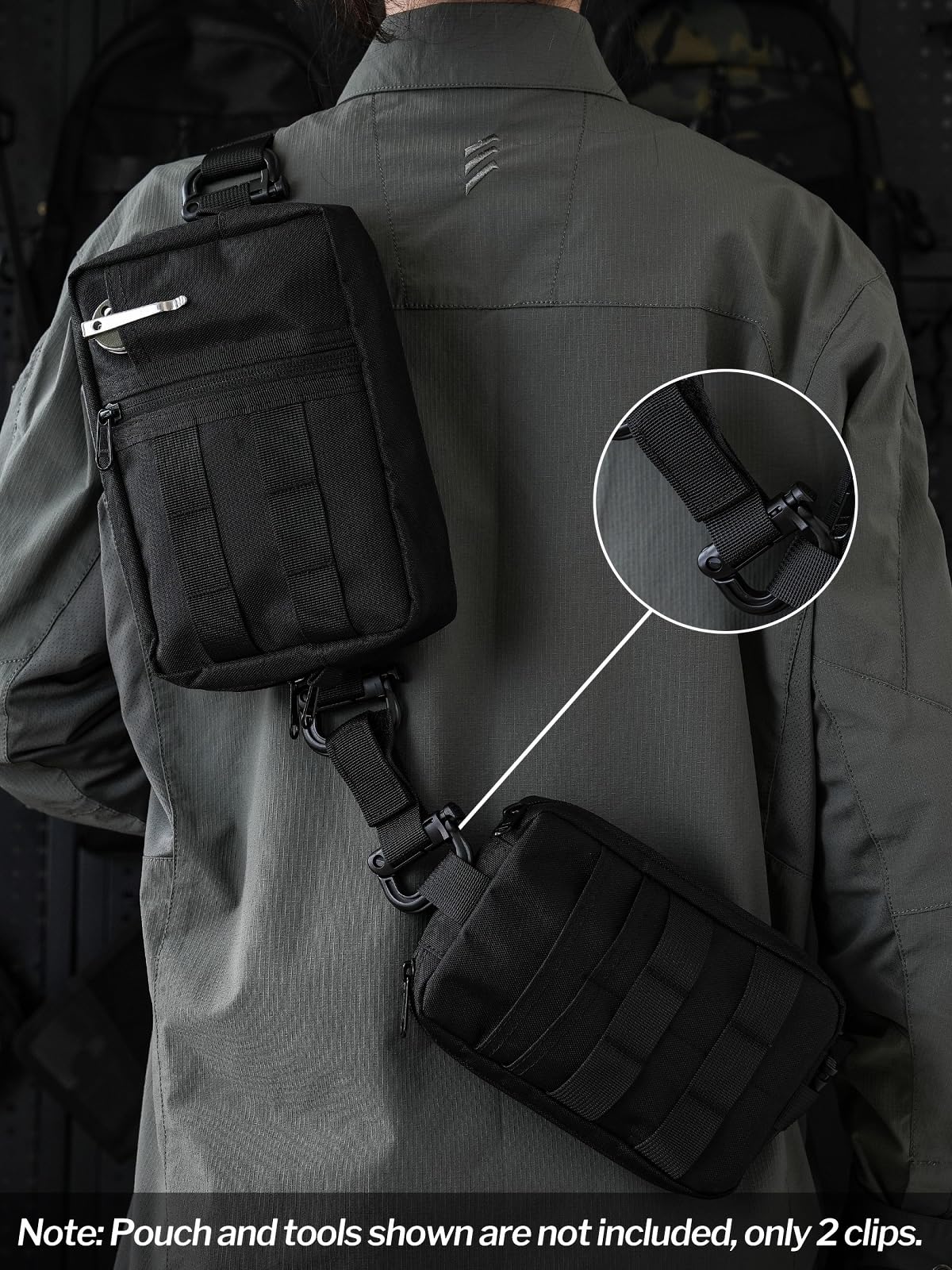 VIPERADE VAB3 2-Pack Tactical Molle D-Ring, Molle Belt Clip Key Buckle, Tactical Nylon Webbing Buckle for Molle Bags, Webbing Attachment Strap, Backpack Accessories (Black)