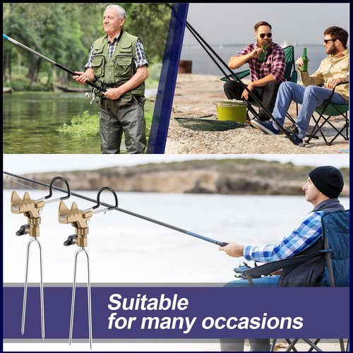 Libima 4 Pieces Fishing Rod Holders for Bank Fishing Upgraded Stainless Steel Fishing Pole Holders 360 Degree Adjustable Fishing Rod Stand for Men Father Beach Fishing Equipment Birthday Gift (Gold)