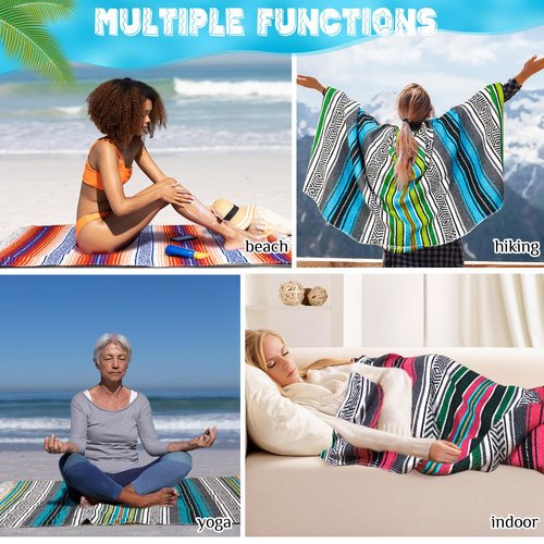 Oudain 3 Pack Mexican Blankets and Throws 45 x 70 Inch, Cotton Outdoor Camping Baja Blanket Woven Serape Restorative Yoga Fiesta Picnic Beach Supplies (Classic Color)