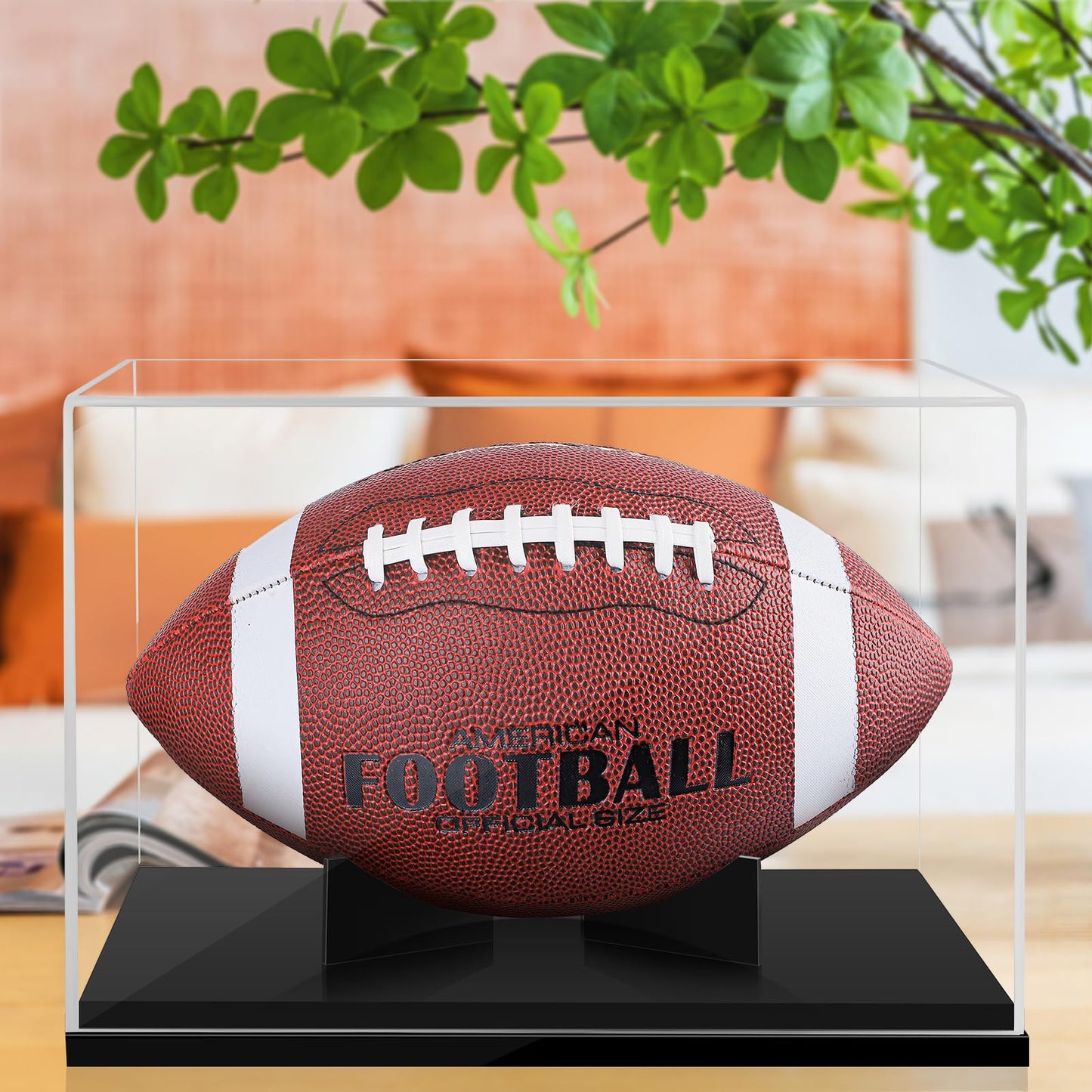 Football Display Case Full Size, TiopLior Football Case Display Case Clear with Removable Football Stand No Assembly Required Acrylic Display Case for Football