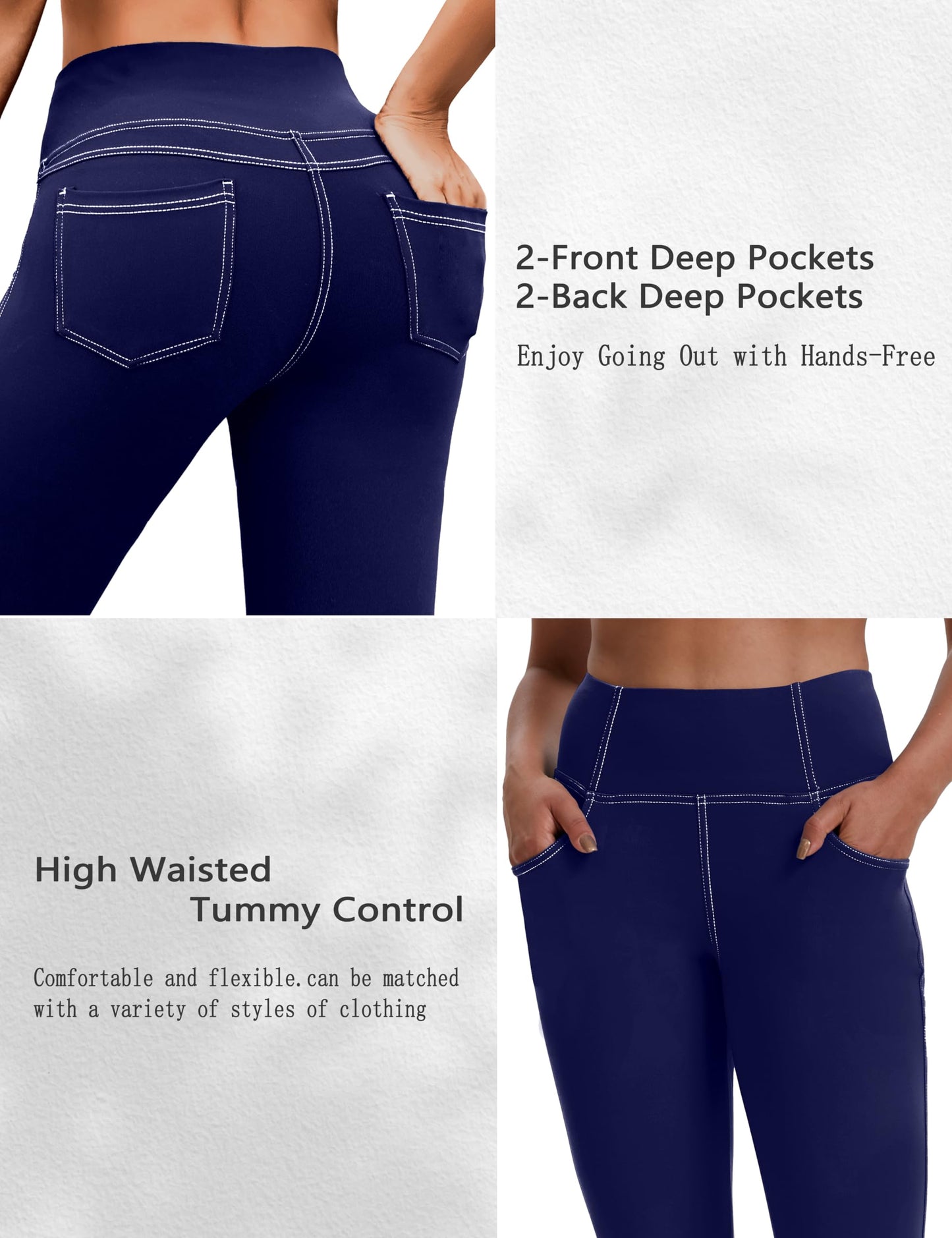 VOOVEEYA Women's Capri Leggings, Yoga Capris Pants with Pockets Stretchy Crop Pants High Waisted Straight Leg 21"（Navy Blue L）