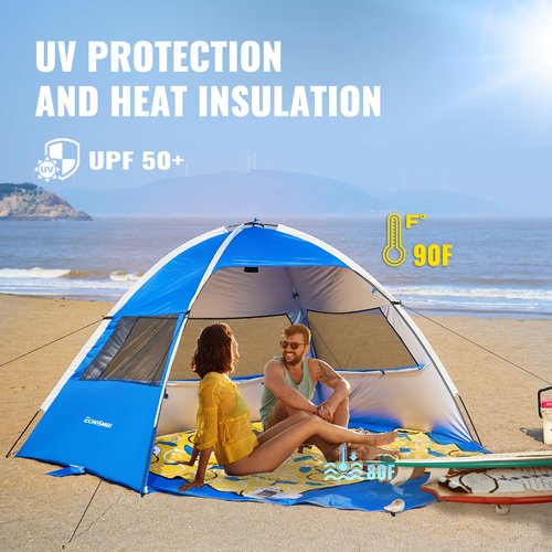 EchoSmile UPF 50+ Beach Tent Sun Shelter for 3/4 Person, Portable Beach Cabana Tent