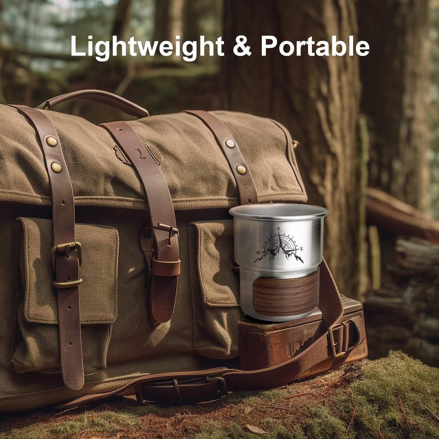 Jutasty Funny Stainless Steel Camping Coffee Cup for Camping Lover, Outdoor Camping Mug for Coffee Cold Beverages, Portable Camping Hiking Backpacking Travel Cup 9.5oz(280ml), Arctic Snow Mountain