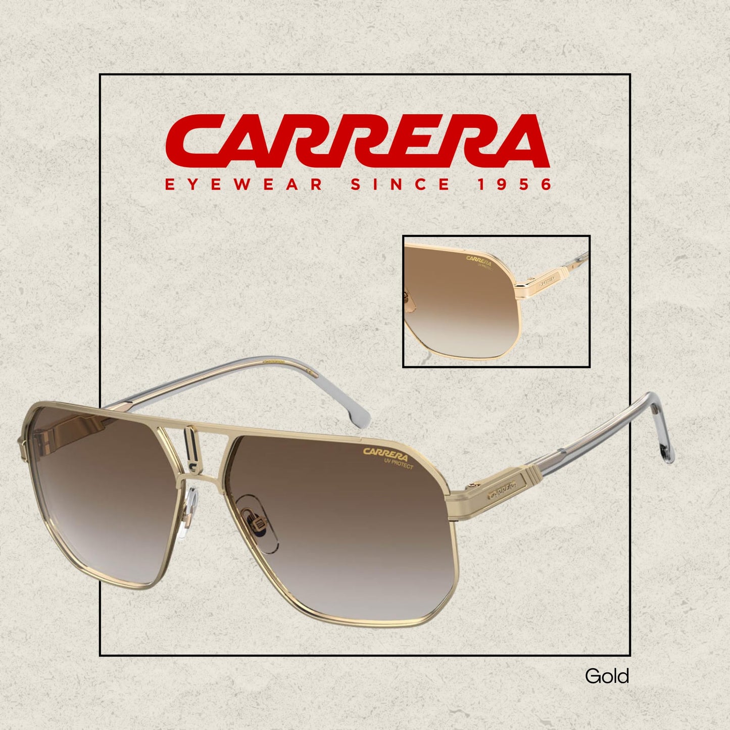 Carrera CA1062/S J5G 62MM Gold / 86 Black Brown Green Square Sunglasses for Men + BUNDLE With Designer iWear Complimentary Eyewear Kit