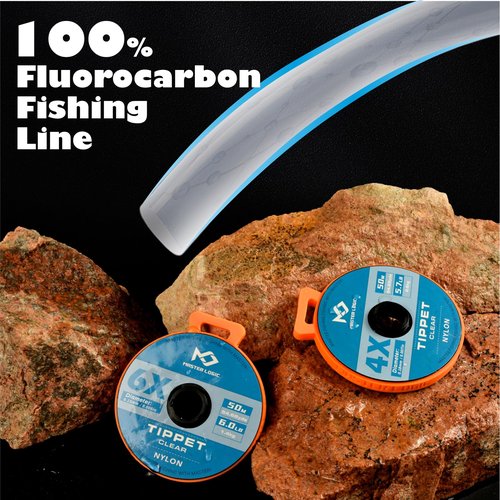 MASTER LOGIC Fly Fishing Nylon Tippet Leaders Line with Silicone Tenders 55 Yard, 2X-6X Tippets Clear