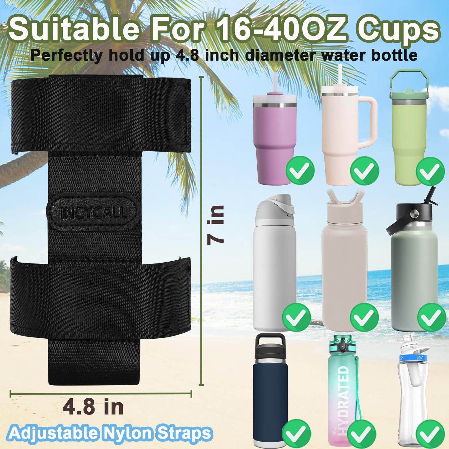 INCYCALL 1 Pack Bogg Bag Cup Holder for Stanley/Owala/Yeti, Large Cups Holder Fit 16-40oz, Adjustable Bogg Bag Cup Holder Accessories Compatible with All Bogg Bag, Black