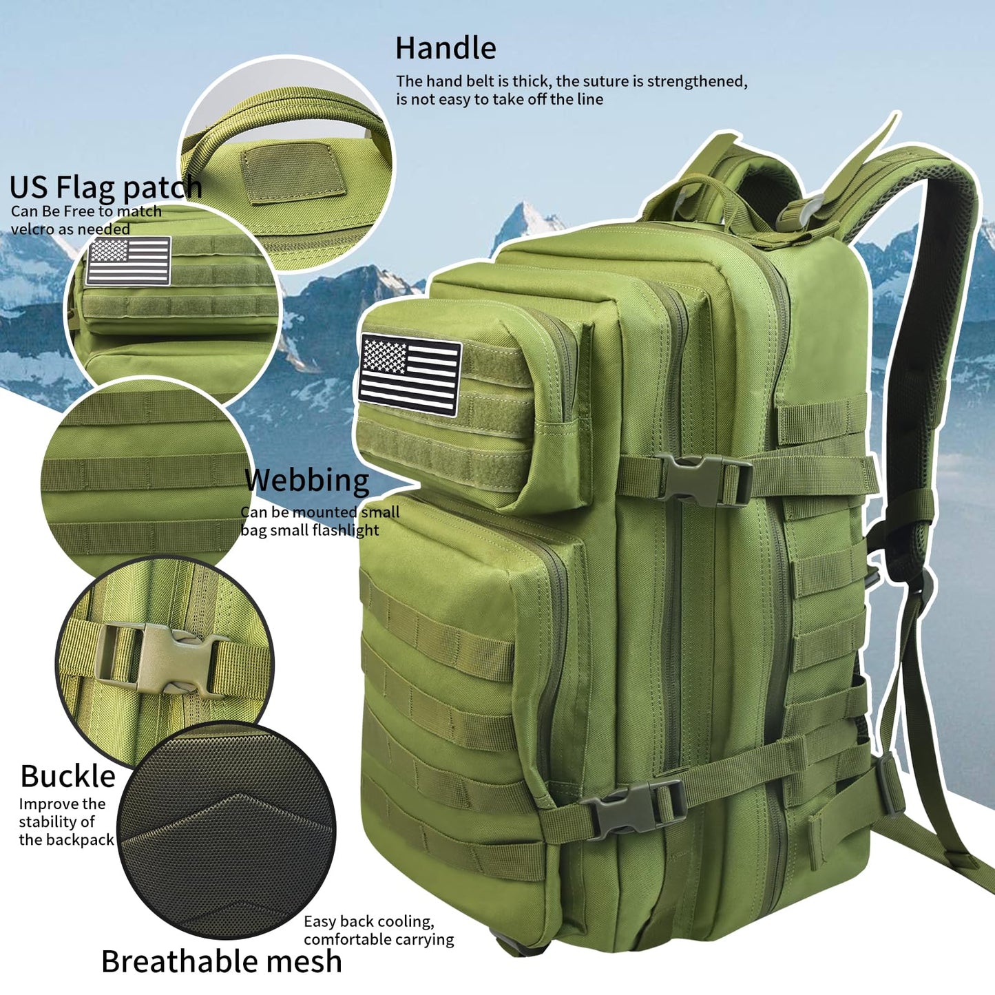 ILLINOS Tactical Backpack For Men, Large Army High Capacity Backpack, Men And Women Camping Escape Backpack, Hunting Assault Military Backpack 47L, 3-Day Evacuation Tactical Backpack