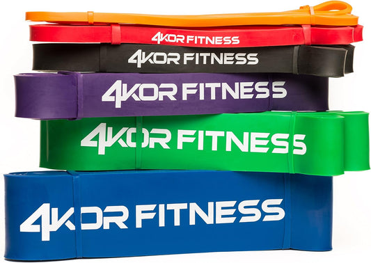 Pull Up Assist Band Set by 4KOR Fitness - 6 Band Set of Heavy Duty 41" Resistance Bands for Mobility, CrossFit, Weightlifting, Therapy, Home or Gym Workouts (Orange, Red, Black, Purple, Green, Blue)