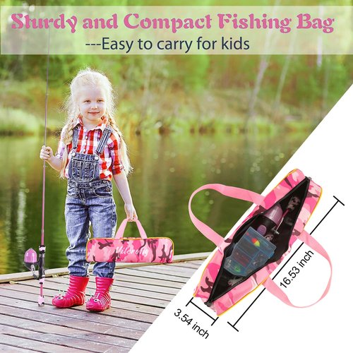 Milerong Kids Fishing Rod, Kids Toys Fishing Pole Portable Telescopic Fishing Rod and Reel Combo Kit for Boys, Girls, Youth - with Spincast Fishing Reel, Fish Tackles, Lures, Fish Lines [Pink]