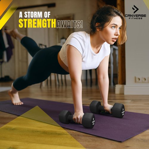 Canverse Fitness Neoprene Coated Dumbbell Sets of 2, Hand weight Dumbbells Anti-roll, Anti-Slip, Hexagon Shape for Strength Training Exercises Dumbbell Pairs for Men and Women, Ideal for Home Gym (
