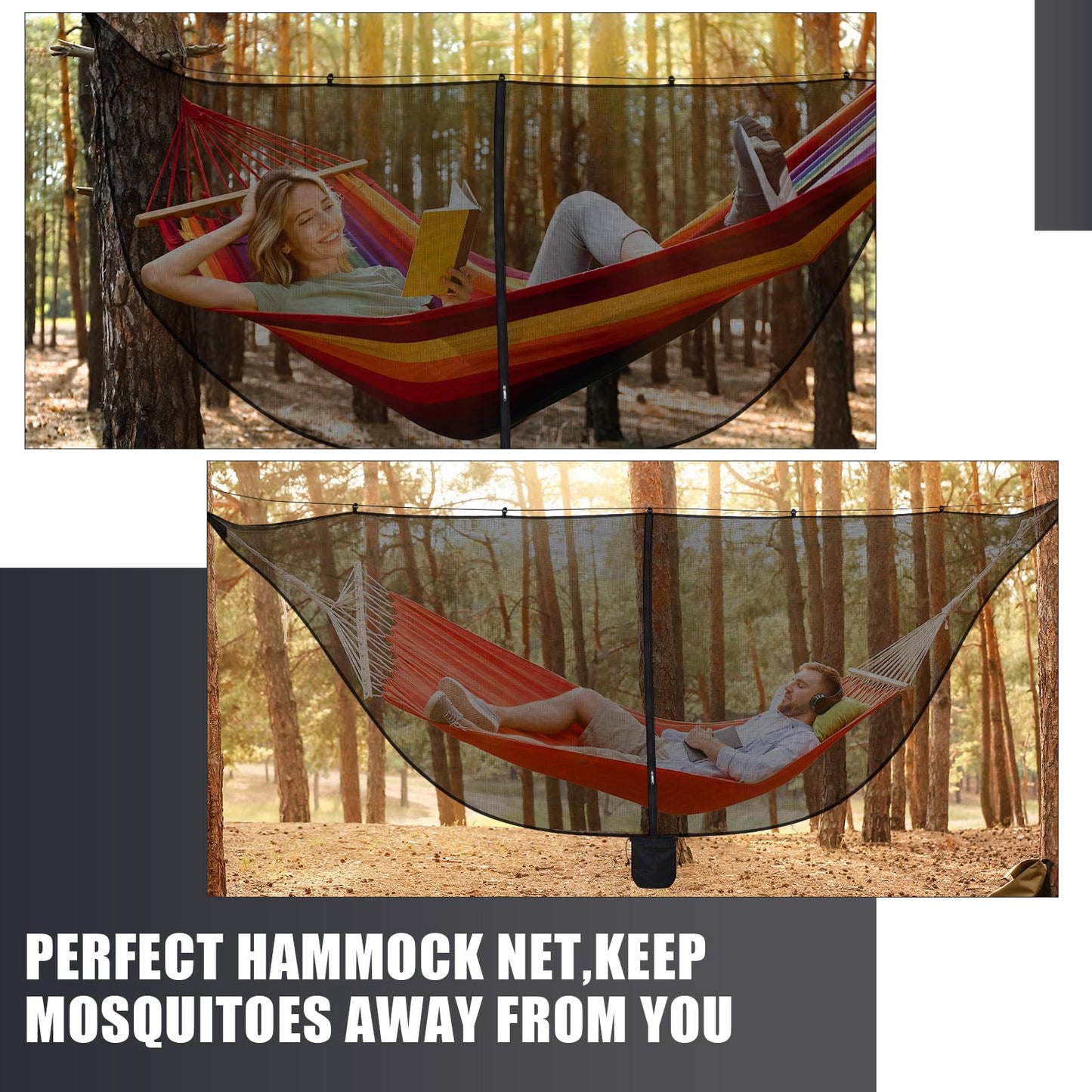 GliCraft 2 Pieces Hammock Bug Mesh Net 11 x 4.7 FT Hammock with Mosquito Net Camping 360 Degree Protection Dual Sided Diagonal Zipper for Hiking Camping Backpacking