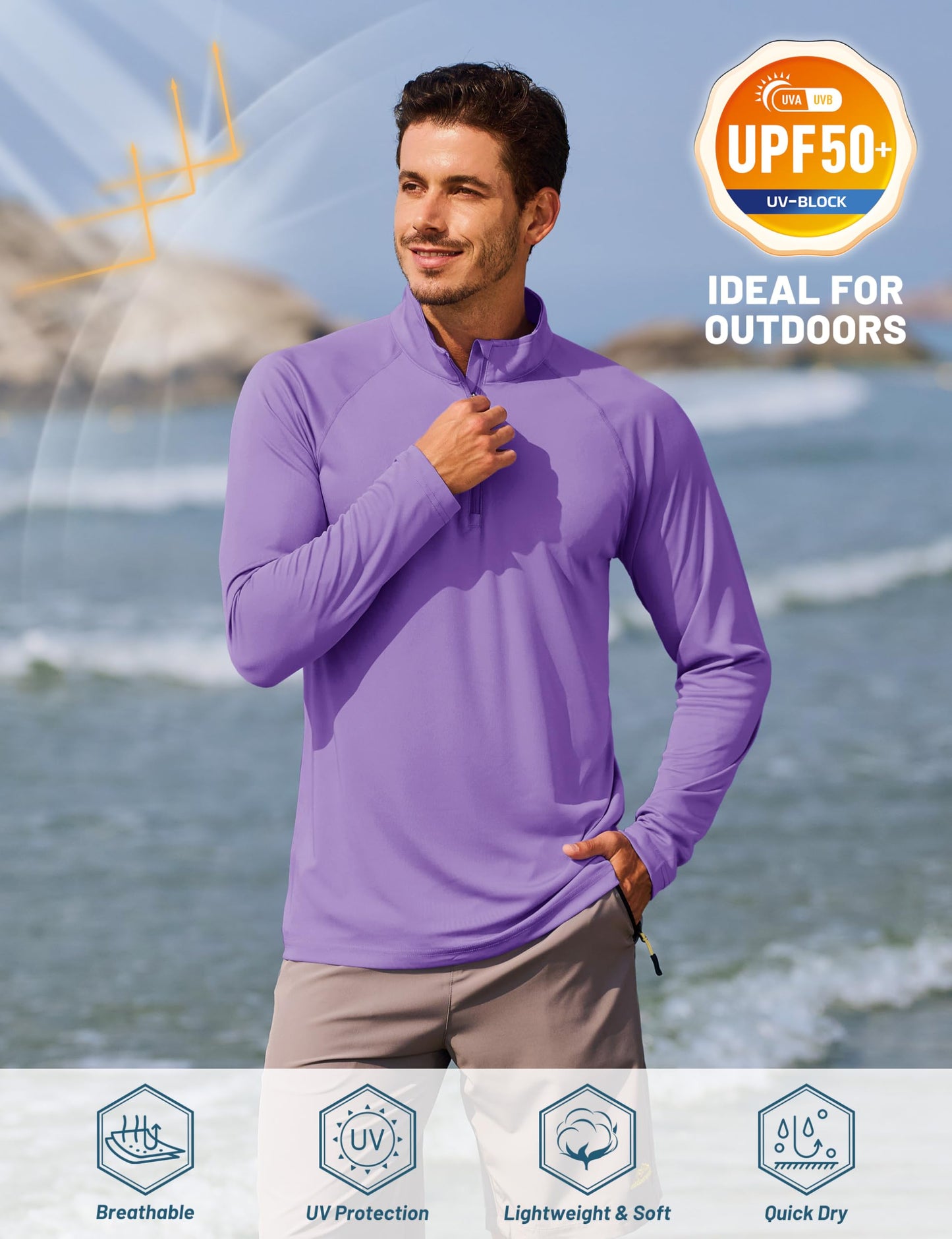 TACVASEN Men's Athletic SPF Pullover Shirts Running Fishing Tops Summer Sun Protection UPF 50+ Dry Fit T-Shirts Light Purple S
