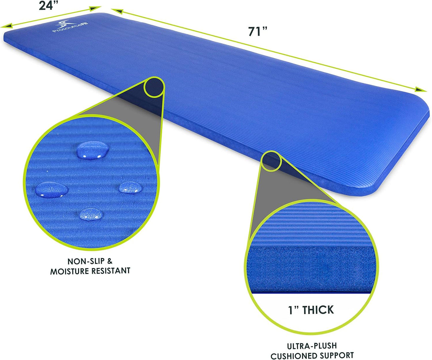 Extra Thick ½” Yoga & Pilates Mat - 71” High Density Foam with Carrying Strap