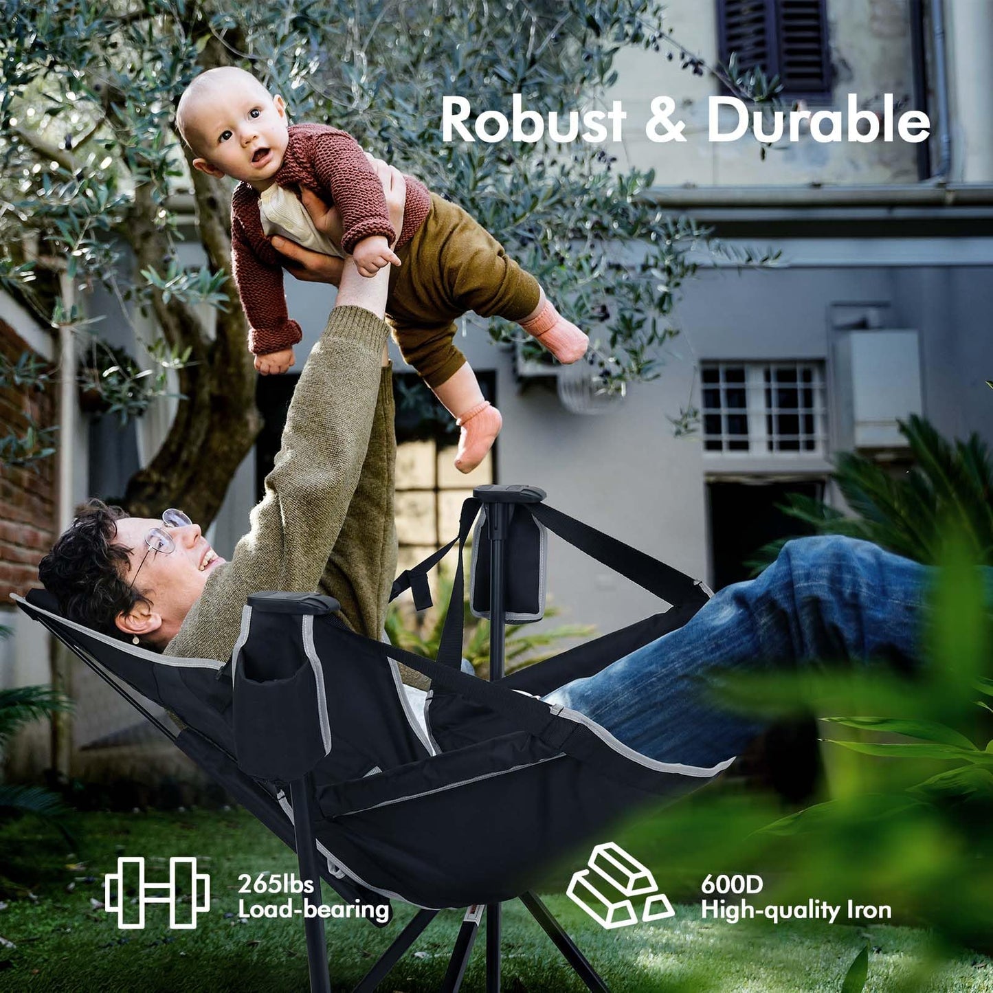 AKSOUL Hammock Camping Chair Swinging: Foldable & Portable Swing Chairs with Storage Bag - 265lbs Adult Weight Capacity - Folding Rocking for Lawn Camp Stargazer Outdoor