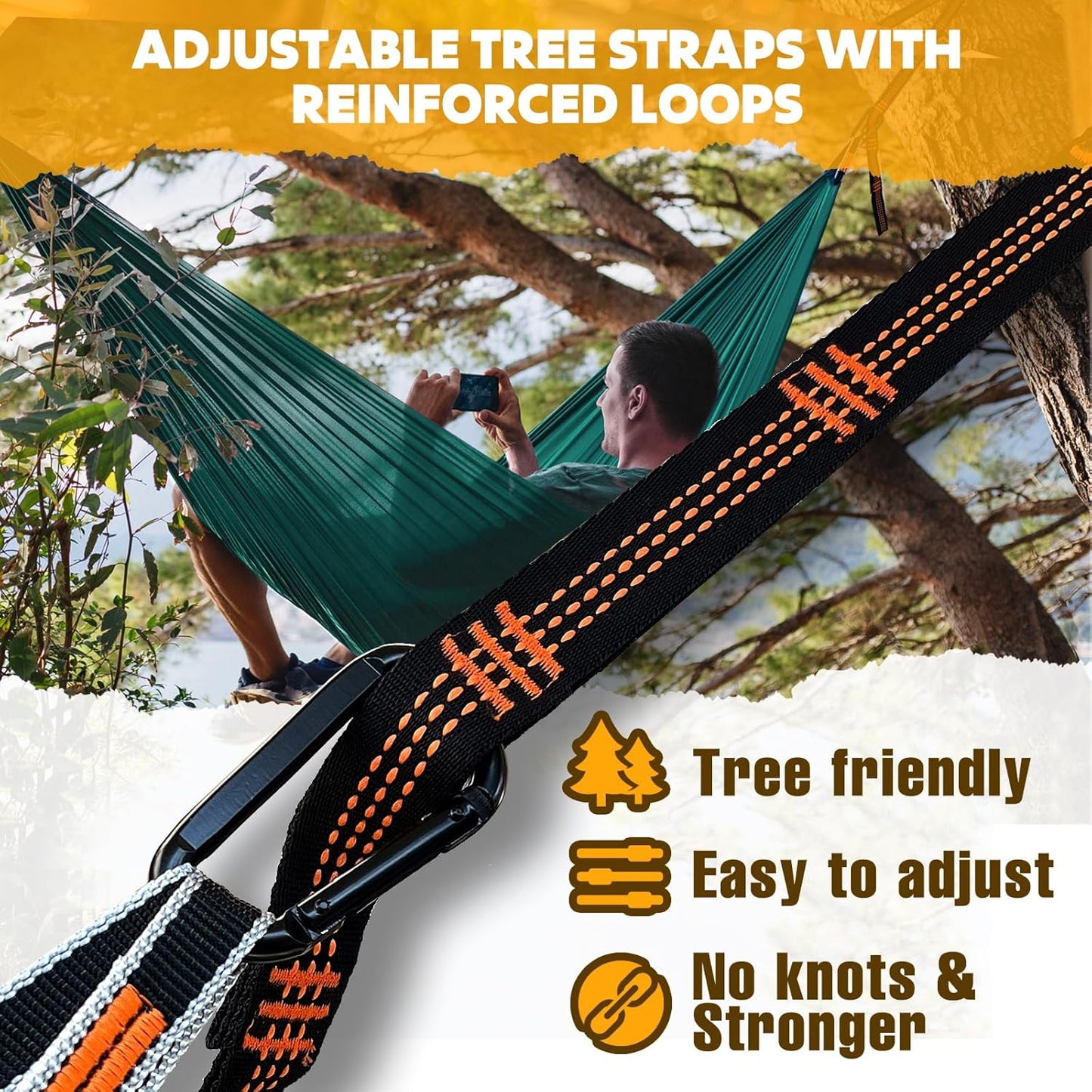NATUREFUN Ultra-Light Travel Camping Hammock | 300kg Load Capacity,Breathable,Quick-Drying | 2 x Premium Carabiners,2 x Nylon Slings Included | Outdoor Indoor Garden
