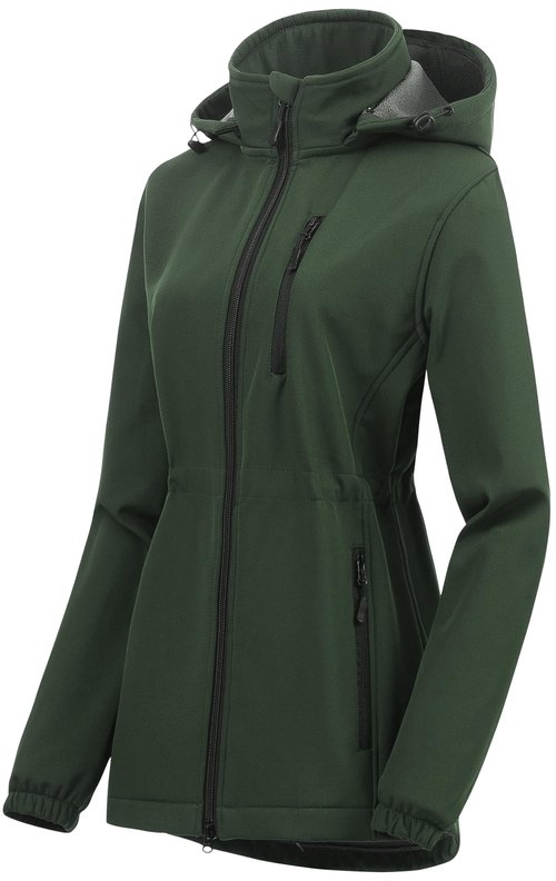 Chrisuno Fall Coats For Women Long Jacket Hooded Women's Softshell Outerwear With Removable Hood Windbreaker Waterproof Warm Fleece Lined Coat Army Green M