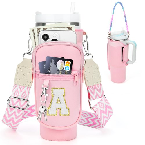 LOKASS Stanley Cup 40oz Water Bottle Holder, Personalized Carrier Bag with Strap, Gifts for Fans