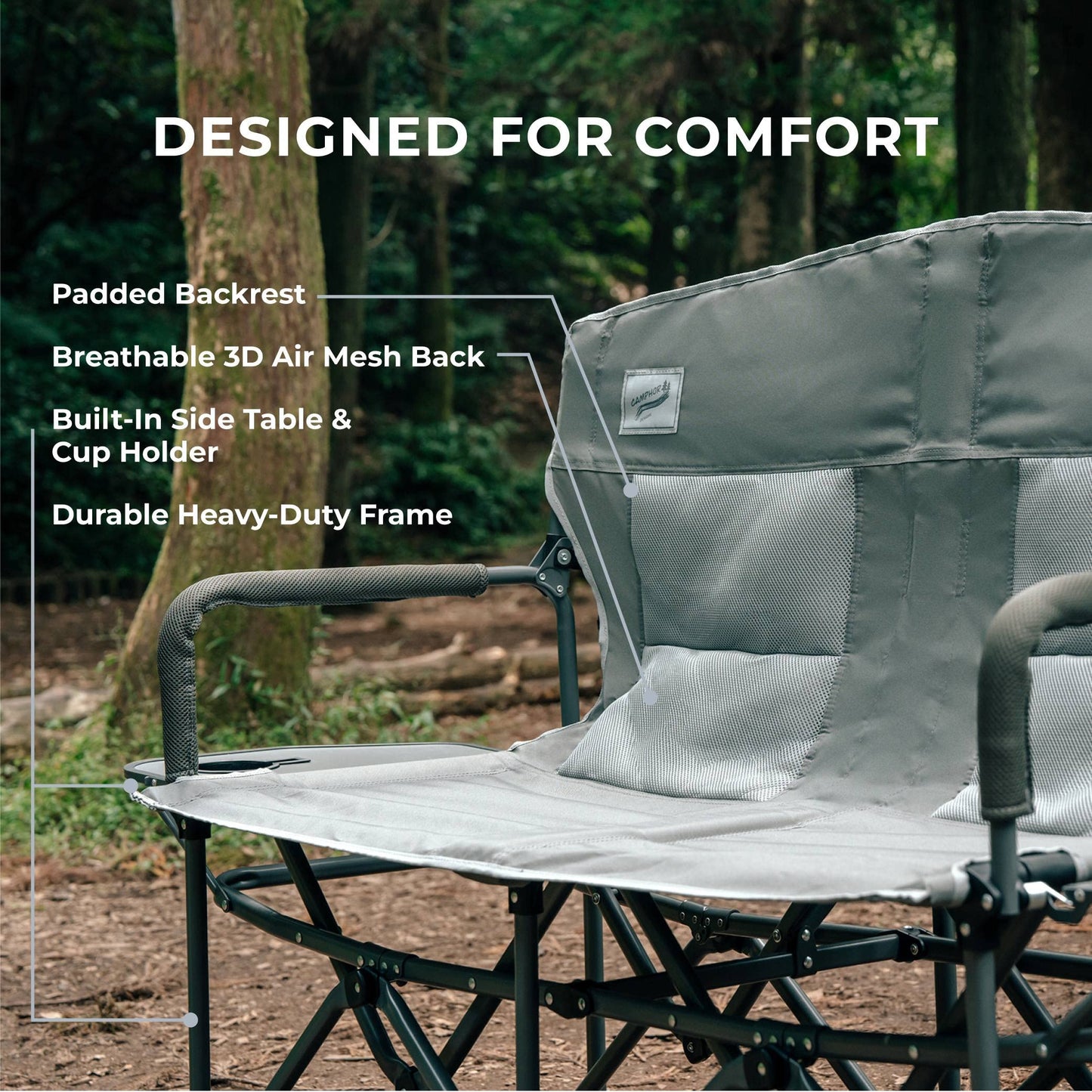 Camphor Designs Double Loveseat and Director Single Chairs for Outdoor Sports, Tailgating, Fishing, Lawn, and More