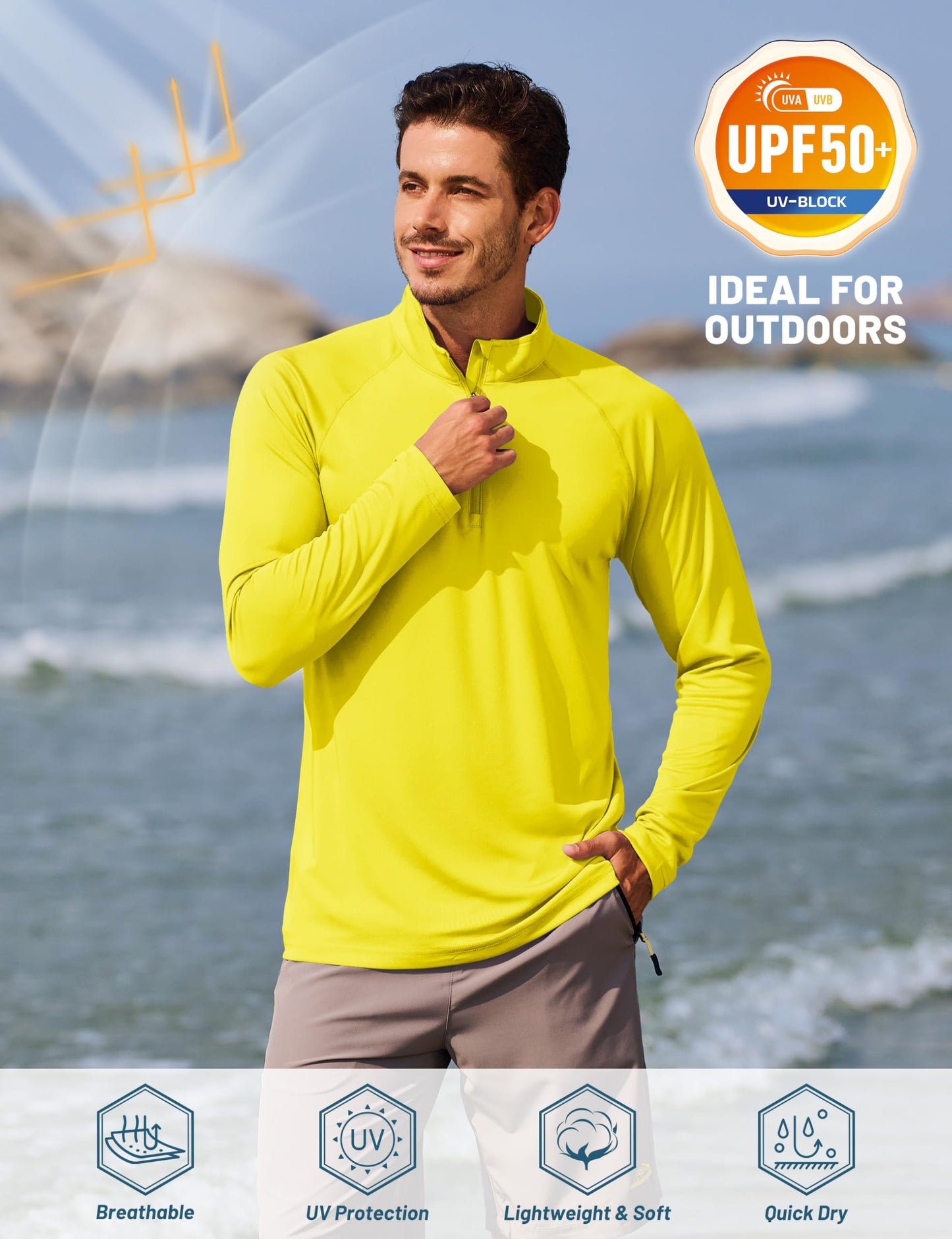 TACVASEN Swim Shirts for Men Rash Guard Sun Shirt Long Sleeve Dry Fit Mens Sun Protection Cooling Athletic UV T-Shirts Outdoor Yellow XXL