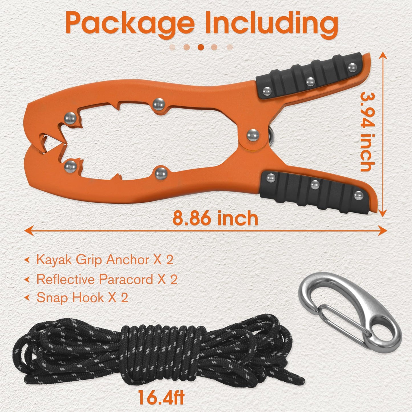 Antidious Kayak Brush Gripper, Kayak Anchor Grip with 16.4ft Paracord and Snap Hook to Anchor Float, Canoe, Boat for Fishing Boating Camping (2PACK, Orange)