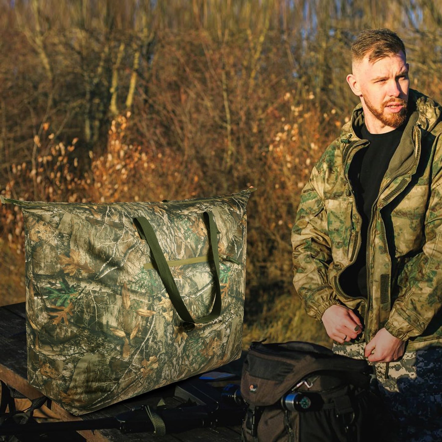Extra Large Camouflage Scent Control Bag - 42 x 26 Inch Waterproof Smell Proof Bag for Hunting Clothes & Accessories