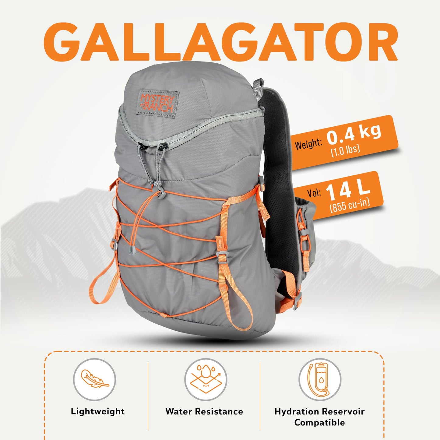 Mystery Ranch Gallagator 15 Backpack – Weather Resistant Travel Bag with Sternum Strap – Gravel, 15L, L/XL
