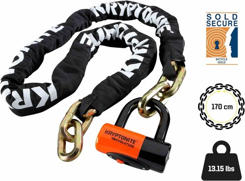 Kryptonite New York FAHGETTABOUDIT 1217 Bike Chain Lock, 5.5 FT Long 12mm Steel Chain Heavy Duty Anti-Theft Bicycle Chain Lock with Keys, Ultimate Security for E-Bike, Motorcycle, Scooter