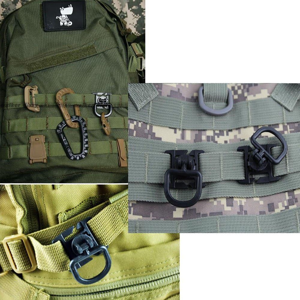 Jadedragon Multipurpose Tactical 360 Rotation D-Ring Clips/Locking Carabiner/Hydration Tube Clips/Elastic String Strap Management Tool for MOLLE Webbing Attachment Backpacks