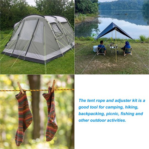 PATIKIL 5mm Tent Rope, 4 Pack 13ft Reflective Guyline Cord Tied Downs Rope Paracord Cord Camping Ropes with Red Aluminum Cord Adjusters for Camping Hiking Tent, Khaki