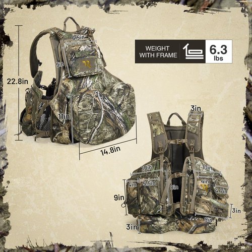 TR Turkey Vest for Hunting with Seat, Turkey Hunting Vest with Game Pouch, for Men Women Camo