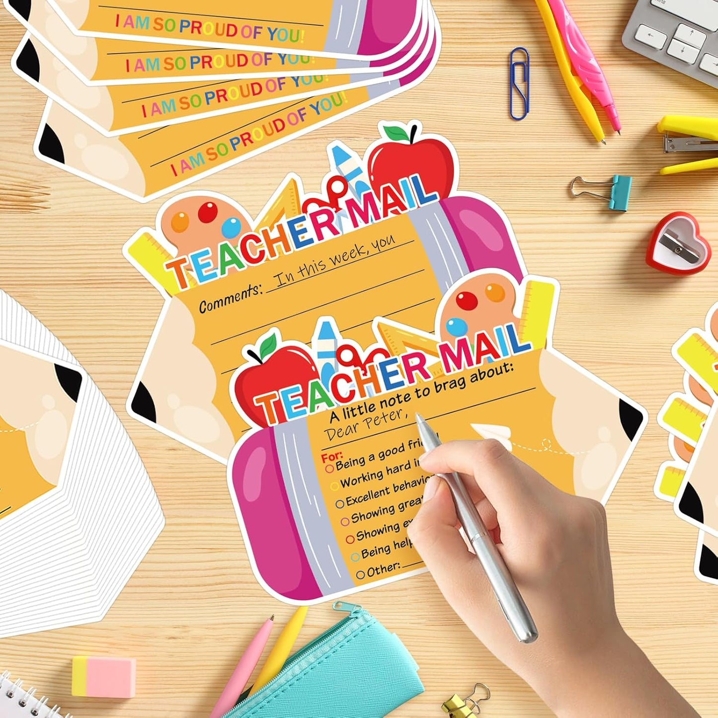 50Pcs Teacher Mail Notes to Parents, Smiley Face Happy Mail Postcards Classroom Good Behavior Incentive Motivational Cards to Send Home for Preschool Kindergarten Elementary School Teacher Supplies