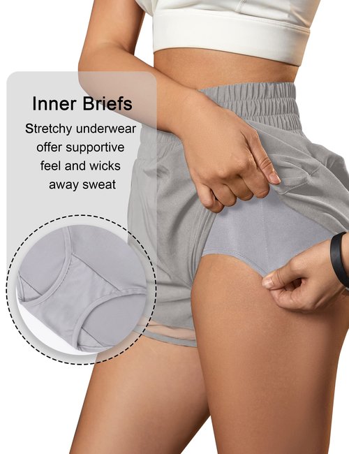 BMJL Women's Athletic Shorts High Waisted Workout Shorts Pocket Running Shorts Gym Elastic Sport Shorts (Grey, XL)