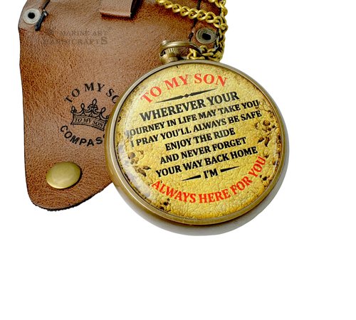 to My Son Never Forget That I Love You Motivational Gift Inspirational Quote Engraved Handmade Compass Boy’s Room Décor Graduation Back to School Birthday Sentimental Gift for Son from Mom and Dad