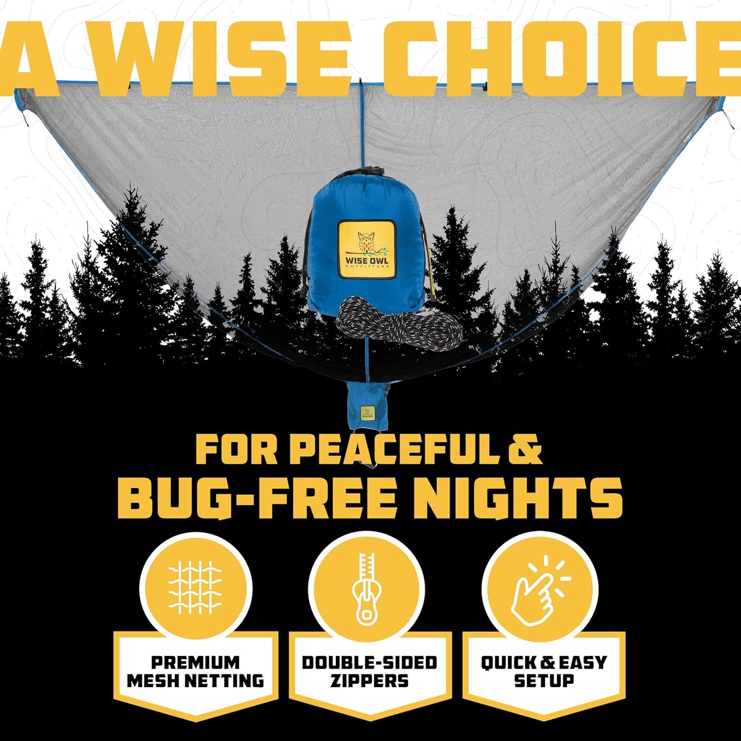 Wise Owl Outfitters Hammock Bug Net – Mosquito Net for Hammock, Lightweight Bug Netting for Camping, Hiking, Backpacking, Forest & Outdoor Use