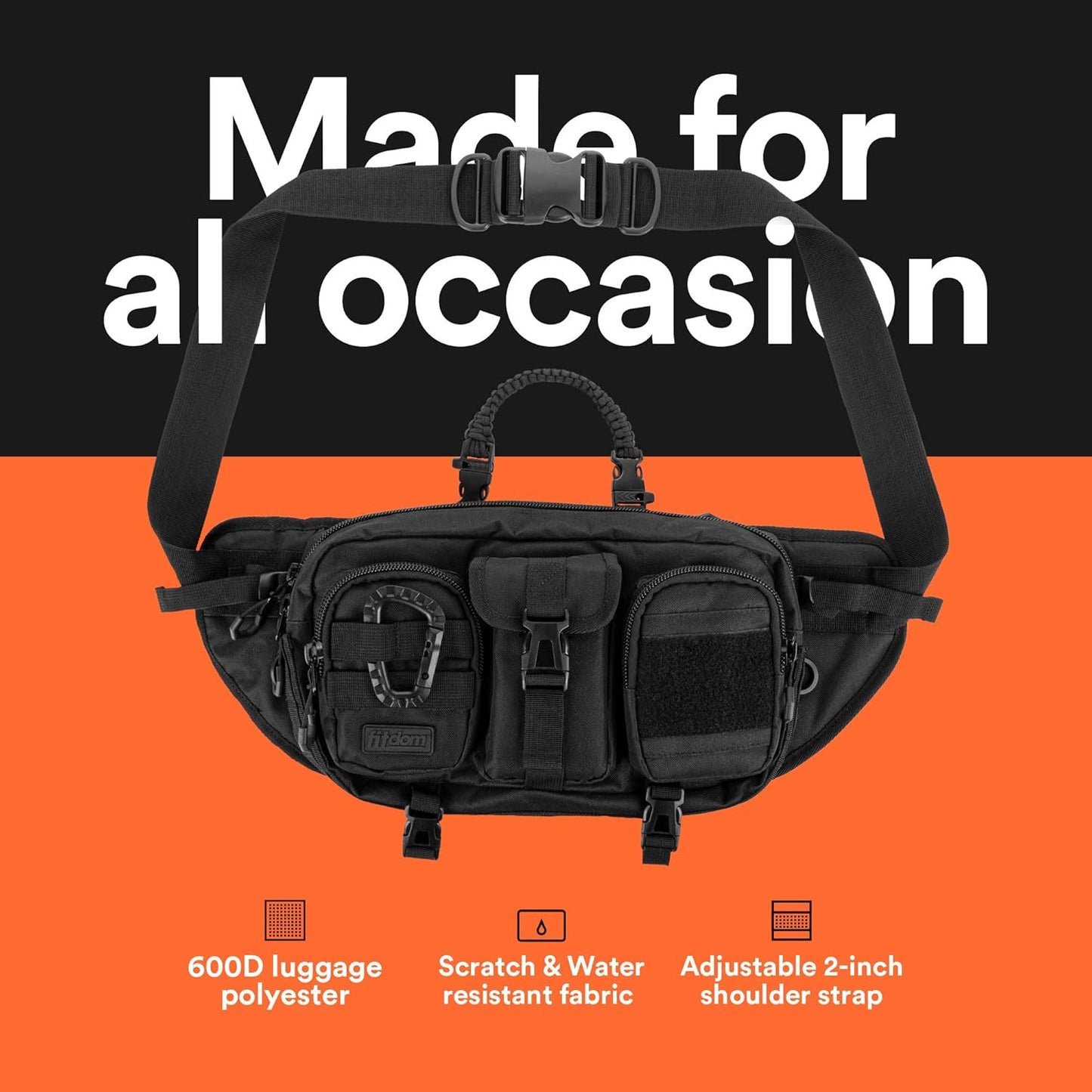 Fitdom Tactical Inspired Large Fanny Pack For Men. Perfect Techwear Accessories EDC Bag For Men. Multi-Functional Waist Pack