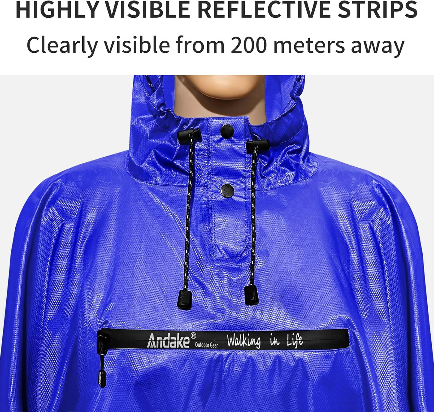 Andake Waterproof Rain Poncho for Adults Unisex,230T Ripstop Polyester,Raincoat Gear with Transparent Viewing Window Outdoors