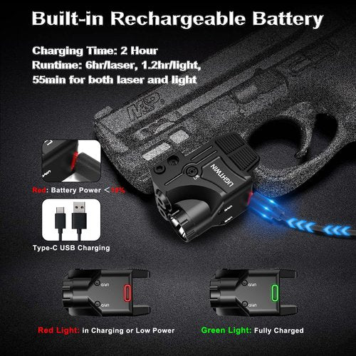 Purple Laser + Infrared(IR) Laser Beams with 800 Lumens Flashlight, 3 in1 Laser Light Combo, Tactical Laser Sight Flashlight USB Rechargeable, Strobe & Steady Flashlight for Picatinny Rail
